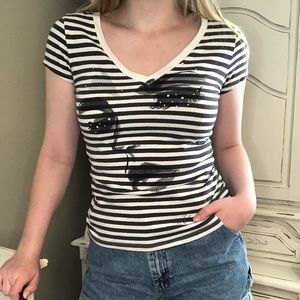 💐Lady’s Face Striped Tee with Gemstones